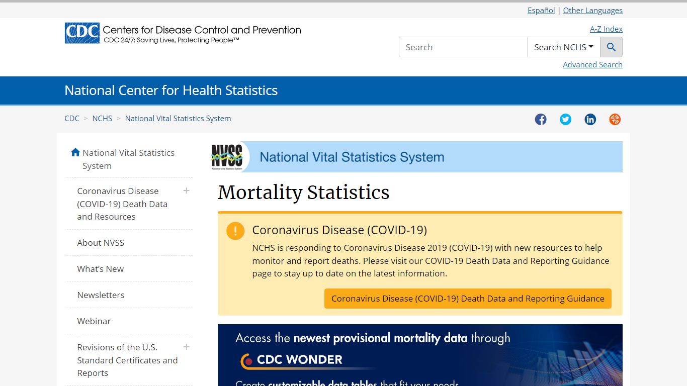 NVSS - Mortality Data - Centers for Disease Control and Prevention
